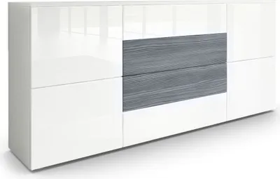 Produktbild von Vladon Sideboard Rova,  Germany, Kommode mit 4 Türen und 4 Schubladen, Weiß matt/Weiß Hochglanz/Avola-Anthrazit (166 x 72 x 35 cm)