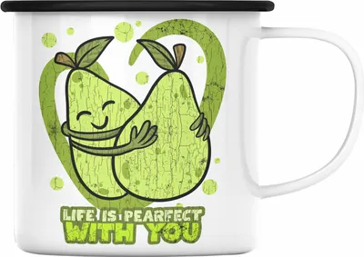 Produktbild von Trendation - Valentinstag Emaille Tasse Life Is Pearfect With You Geschenk Freundin mit Spruch Emaille Emaille Tasse (Schwarz)