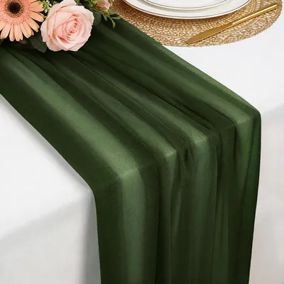 Zdjęcie produktu dla Bieżnik ciemnozielony, szyfon, 77 x 300 cm