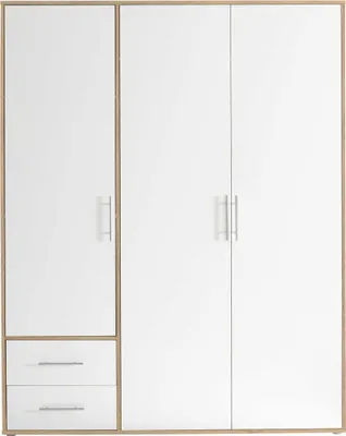 Produktbild von Kleiderschrank Valencia - 155x60x195cm - 3 Türen und 2 Schubladen - weiß/Eiche Nachbildung