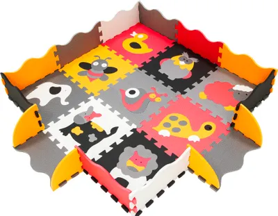 Produktbild von Humbi Puzzlematte Eva Schaumstoff für Babys und Kinder Krabbelmatte Spielmatte Fitnessmatte Schutzmatte 31.5x31.5 cm Laufgitter 95x95 cm Tiere bunt