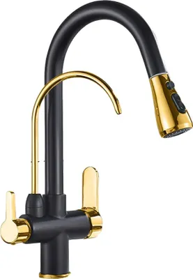 Immagine prodotto di Rubinetto da cucina, doccetta estraibile, comando monocomando, oro nero
