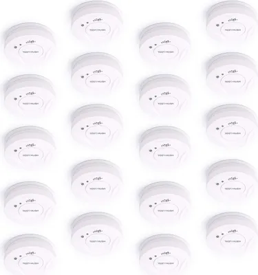 Image de Kit de 20 détecteurs de fumée Wiltec avec pile 9 V, détecteur d'incendie avec fonction HUSH, détecteur d'incendie fiable avec puissance sonore de 85 dB, détecteur d'incendie photoélectrique, protection efficace contre l'incendie