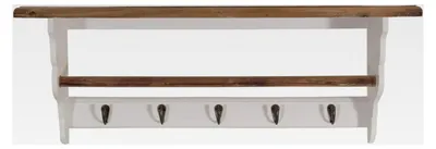 Produktbild von Wandregal im Landhaus Vintage Look, weiß, mit 5 Haken, 70 cm