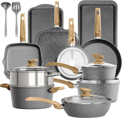 Image de Kitchen Academy Set de 17 ustensiles de cuisine à induction avec couvercles en verre
