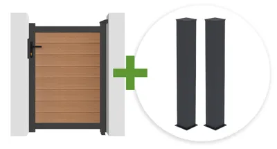 Produktbild von ATHOS 1 m H.140 cm Teakholz-Verbundtor mit Aluminiumrahmen + 2 Aluminiumpfosten 20x20 cm