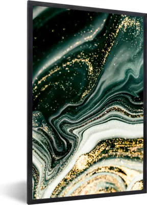 Produktbild von MuchoWow® Gerahmtes Poster Marmoroptik - Gold - Grün - Glitter - Design - Marmor 60x90 cm - Poster mit Schwarzem Bilderrahmen Wandposter Rahmen Foto Bilder - Kunst