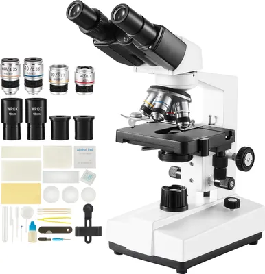 Produktbild von SucceBuy Binokulární složený mikroskop, zvětšení 40x až 2500x, laboratorní mikroskop s LED osvětlením, dvouvrstvý mechanický stolek, včetně držáku na telefon a mikroskopického preparátu