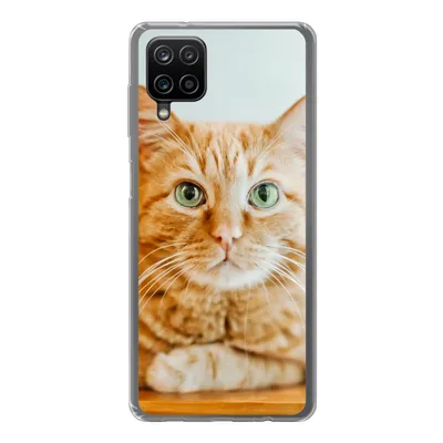 Produktbild von MuchoWow® Handyhülle Schutzhülle Hülle für Samsung Galaxy A12 Katze - Holz - Schrank Silikon Softcase Handy Hülle - Bild
