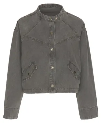 Produktbild von Damen Jacke aus 100% Baumwolle grau Größe M mit Stehkragen und Druckknopfverschluss