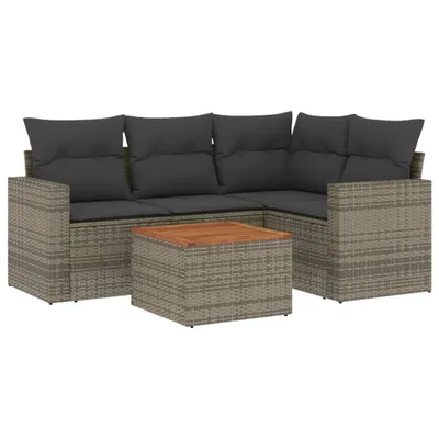 Produktbild von 5-tlg. Garten-Sofagarnitur mit Kissen Grau Poly Rattan