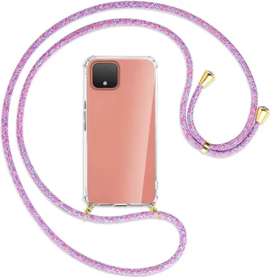 Produktbild von Handykette Backcover-Schutzhülle mit Band (Metall goldfarben) für Google Pixel 4 XL - lila/rosa/blau