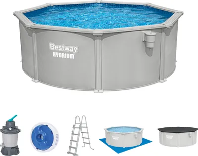 Produktbild von Bestway® Hydrium™ Stahlwandpool Komplett-Set mit Sandfilteranlage Ø 366 x 122 cm , granitgrau, rund