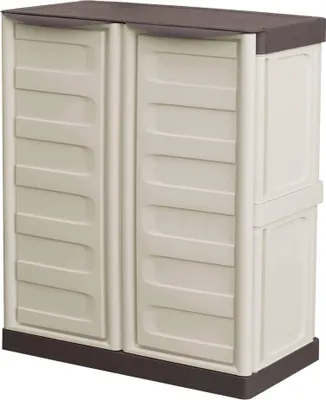 Produktbild von Dambrosi Outdoor-Garderobe, Mehrzweck-Balkongarderobe, Outdoor-Möbel mit 2 Türen, 100 %  Italy, Beige und Braun, 70 x 39 x 86 cm, gestreifte Oberfläche