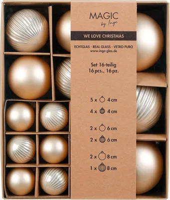 Produktbild von Weihnachtskugeln Glas 4-8cm Mix gerillt 16er Set - Champagner