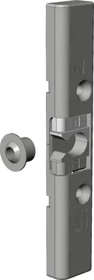 A gray metal door latch and a gray metal spacer are shown against a white background.
