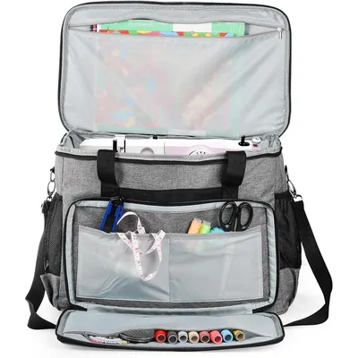 Produktbild von Nähmaschinen Tasche aus Oxford Stoff, gepolsterte Tragetasche 42x26x33 cm, grau, Reise Handgepäck, Aufbewahrung & Zubehör