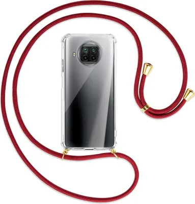 Produktbild von Handykette Backcover-Schutzhülle mit Band (Metall goldfarben) für Xiaomi Mi 10T Lite 5G - dunkelrot