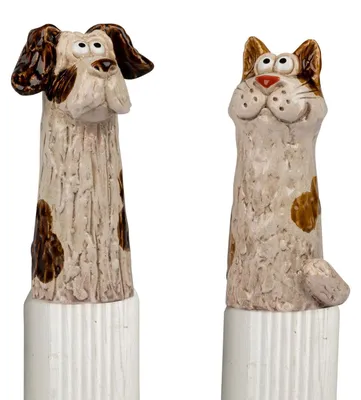 Produktbild von formano Zaundeko 2er Set Hund und Katze 20 cm Figur Steinzeug handbemalt