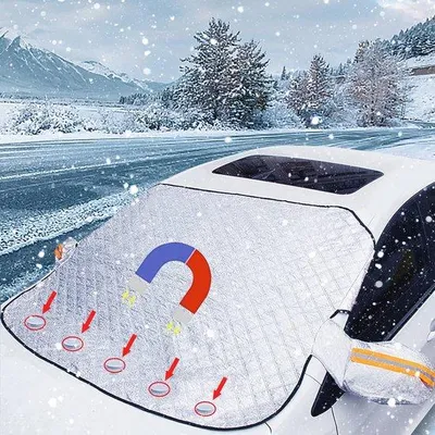 Produktbild von Famanu Frontscheibenabdeckung Winter - Faltbar, 146 x 213 cm mit 5 Magneten gegen Schnee, Frost und Sonne
