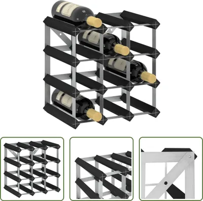 Obrázok produktu pre The Living Store Stojan na víno na 12 fliaš čierny z masívneho borovicového dreva