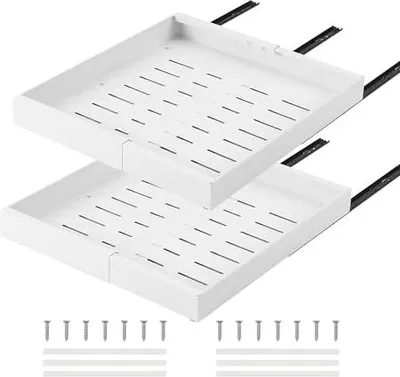 Produktbild von Auszug Küchenschrank 53 cm Tief mit Kleber ohne Bohren 2er-Pack Schubladen organizer ausziehbare Schublade Küche aus Kohlenstoffstahl Teleskopschublade erweiterbare Breite 32-52 cm, weiß
