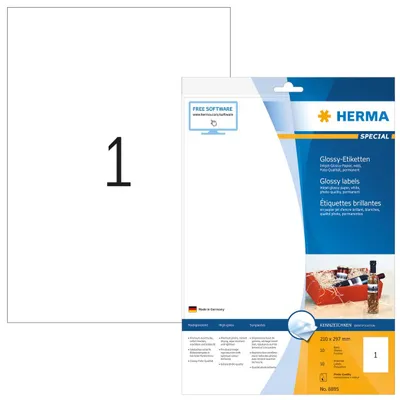 Produktbild von Inkjet-Etiketten A4 weiß 210x297 mm Papier glänzend 10 St.