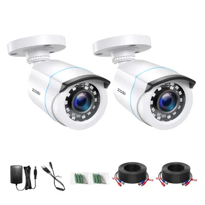 Produktbild von ZOSI 2X 1080p Außen Überwachungskamera Weiß Bullet Kamera Set mit Kabel und Netzteil, Ersatz Kamera für 1080P TVI DVR Sicherheitssystem