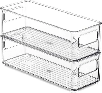 Produktbild von Famanu Kühlschrank-Organizer Set von 2 - Stapelbare Aufbewahrungsboxen, transparent, 25,5 x 10 x 7,5 cm