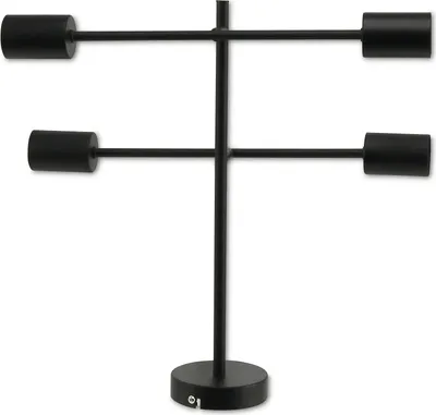 A black desk lamp with four adjustable lights.