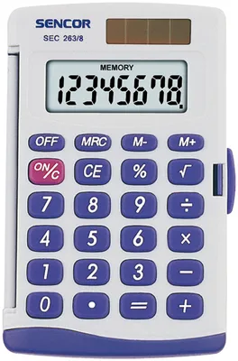 Obrázok produktu pre SENCOR SEC 263/ 8 Vrecková kalkulačka, 8-miestny displej, výpočet precent a odmocniny, nezávislá pamäť, duálne napájanie, pevný kryt