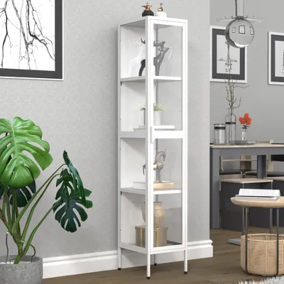 Produktbild von VCM Glasvitrine stehend | Vitrine Glas mit ESG-Sicherheitsglas | Maße ca. H. 160 x B. 30 x T. 35 cm | Standvitrine Glas | Modern und platzsparend | Glas Vitrinenschrank – Floka XL