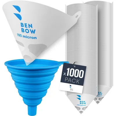 Produktbild von BenBow Lacksiebe mit Nyloneinsatz 190µ, 1000 Stück mit Silikontrichter, für Lacke und Farben, ideal für Werkstatt und Lackierarbeiten