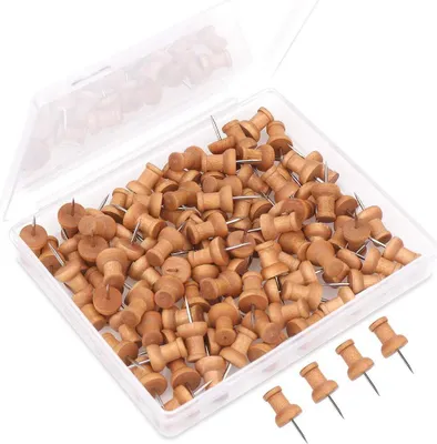 Produktbild von H&S 100 Holz Pinnadeln – Pins für Pinnwand - Plastikfreie Reißzwecknadeln - Stecknadeln mit Kopf - Pin Nadeln ideal für Korkwand - Pinnwandnadeln -