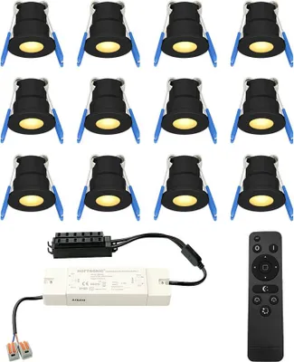 Image de HOFTRONIC - Lot de 12 Mini Spots LED Encastrables 3W 2700K IP65 Noir Dimmable