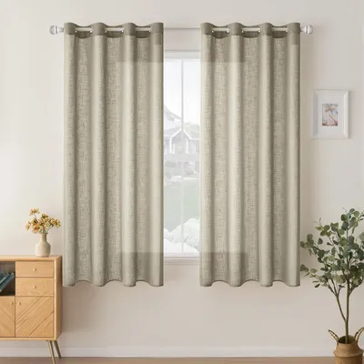Image de Omgoods - Ensemble de 2 rideaux en lin transparent avec œillets - 140 x 145 cm, couleur beige clair