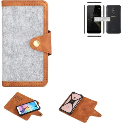 Produktbild von K-S-Trade Handyhülle kompatibel mit Nubia N1 Lite Schutzhülle Filz-Hülle Kunst-Leder hellgrau braun (1x)