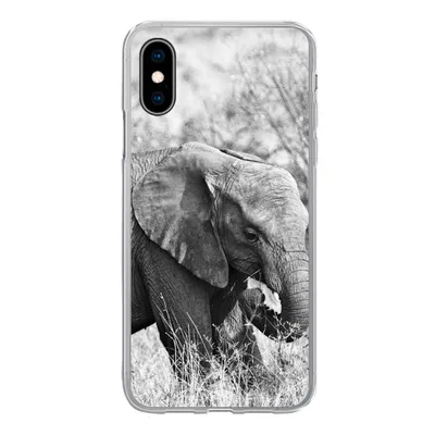 Produktbild von MuchoWow® Handyhülle Schutzhülle Hülle für iPhone X Elefant - Tiere - Gras - Schwarz und weiß Silikon Softcase Handy Hülle - Handyhülle
