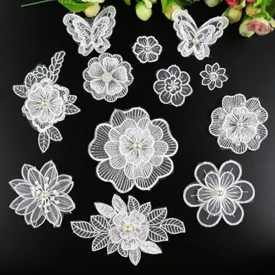 12 Spitzen-Patches mit Perlen, Stickerei-Applikationen, DIY-Nähzubehör