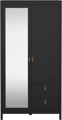 Produktbild von Madrid Kleiderschrank 199x103x59cm, 1 Tür, 1 Spiegeltür, 2 Schubladen matt schwarz.