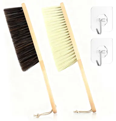 2 Handbesen mit Aufhängung, 35 cm, PP-Borsten, Holzgriff
