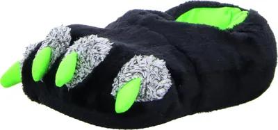 Produktbild von Schwarze Hausschuhe aus textilem Obermaterial mit lustigem Motiv für kalte Tage