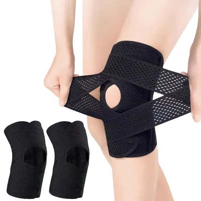 Produktbild von Kniebandage XL, mit Seitenstabilisatoren, verstellbar, atmungsaktiv, für Sport