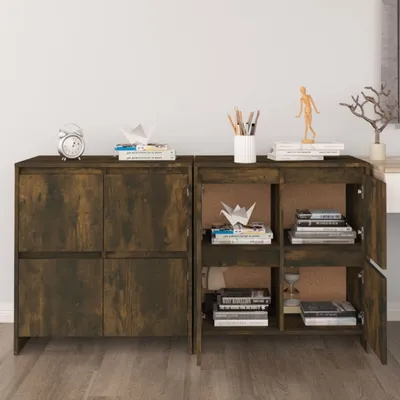 Produktbild von The Living Store Sideboards 2 Stk. Räuchereiche 70x41x75 cm Holzwerkstoff