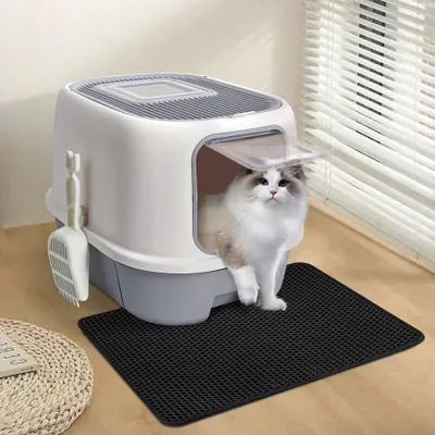 Produktbild von Freetoo Katzenklo, Katzentoilette mit ausziehbarer Schale, mit Katzenstreumatte Doppeltürige Katzentoilette, Anti-Geruch