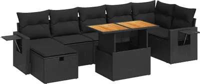Produktbild von Garten-Lounge-Set, 5-teilig, modular, Poly Rattan, Akazie, Schwarz, mit Stauraum, wasserfesten Beuteln, klappbarer Ablage, UV-beständig