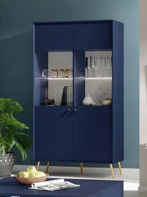 Produktbild von Vitrinenschrank Rose Vitrine 105,5x40,5x191cm 2-türig Ausführung wählbar,marineblau,mit Beleuchtung