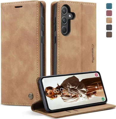 Produktbild von Samsung Galaxy A55 5G Handyhülle Braun Premium Leder Flip Case Magnet Standfunktion