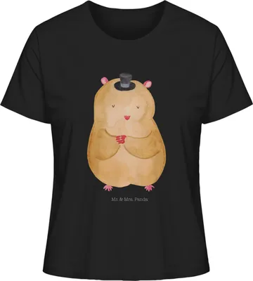 Produktbild von Mr. & Mrs. Panda Baumwoll T-Shirt Damen Hamster Hut Größe XL - Schwarz - Geschenk, Oberteil, Zwerghamster, Lustige Sprüche, Basic Shirt, Magier, Kurzarmshirt, Zauberer