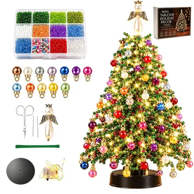 Perlen-Weihnachtsbaum Bastelset mit LED-Lichtern, 3D-Deko
